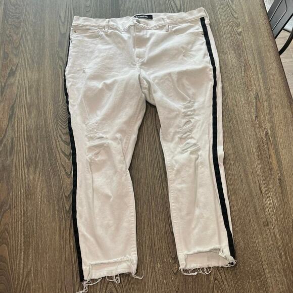 Express Womens Cropped Legging Jeans Mid Rise Stretch Cotton Blend White Size 16 - Picture 1 of 11